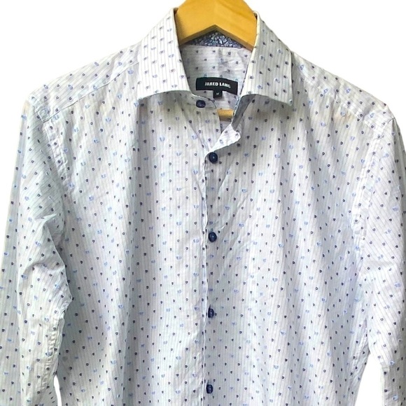 Jared Lang White Blue Textured Dress Causal Button Down Shirt - Picture 2 of 8